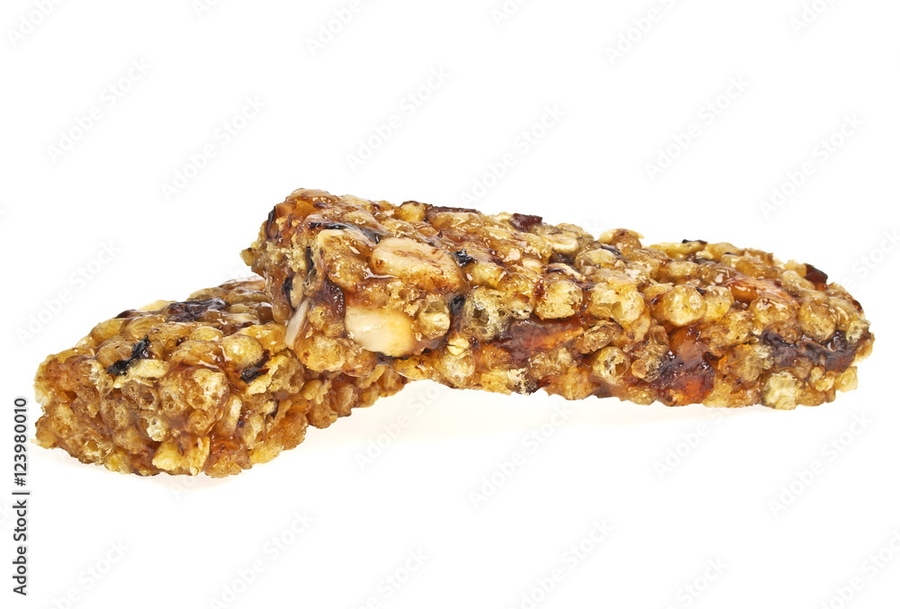 Healthy cereal bar isolated on white background Healthy cereal bar isolated on white background