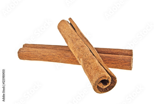 Two sticks of cinnamon, isolated on white background