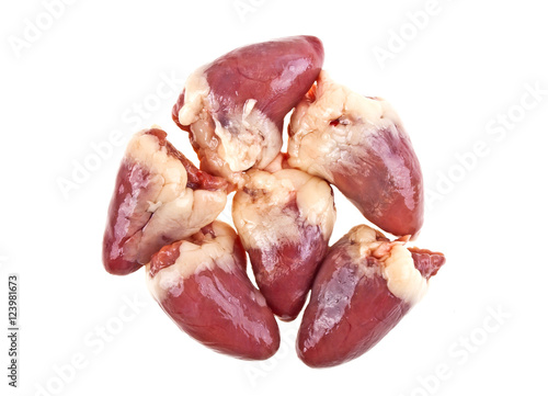 Cooking ingredients, chicken heart on isolated white background