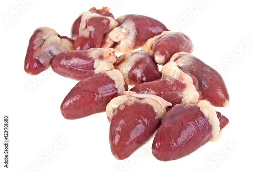 Cooking ingredients, chicken heart on isolated white background
