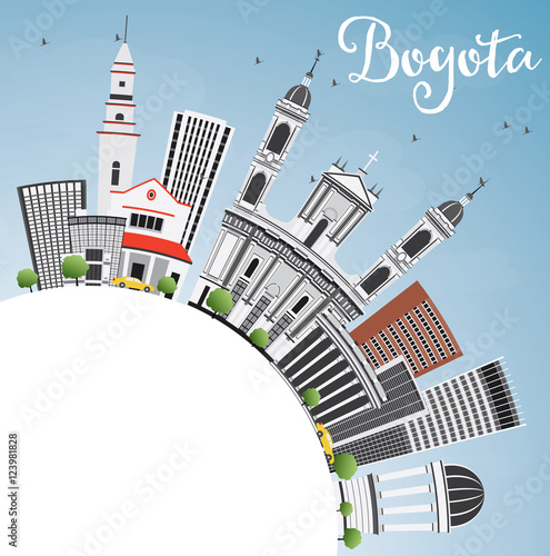 Bogota Skyline with Gray Buildings, Blue Sky and Copy Space.