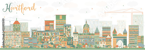 Abstract Hartford Skyline with Color Buildings.
