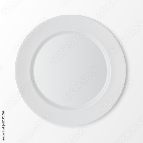 Vector White Flat Round Plate Top View Isolated on Background