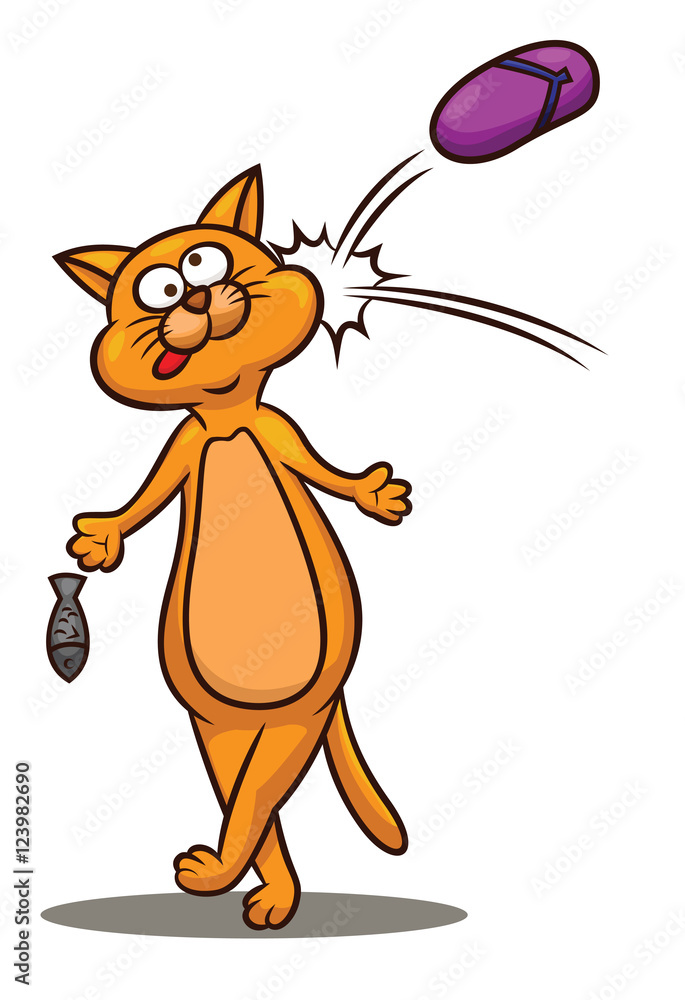 Cartoon Cat Being Hit in the Head with Sandal Stock Vector | Adobe Stock