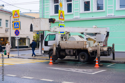 Moscow, Russia - October, 7, 2016: moving lift on Polianka street in Moscow, Russia photo