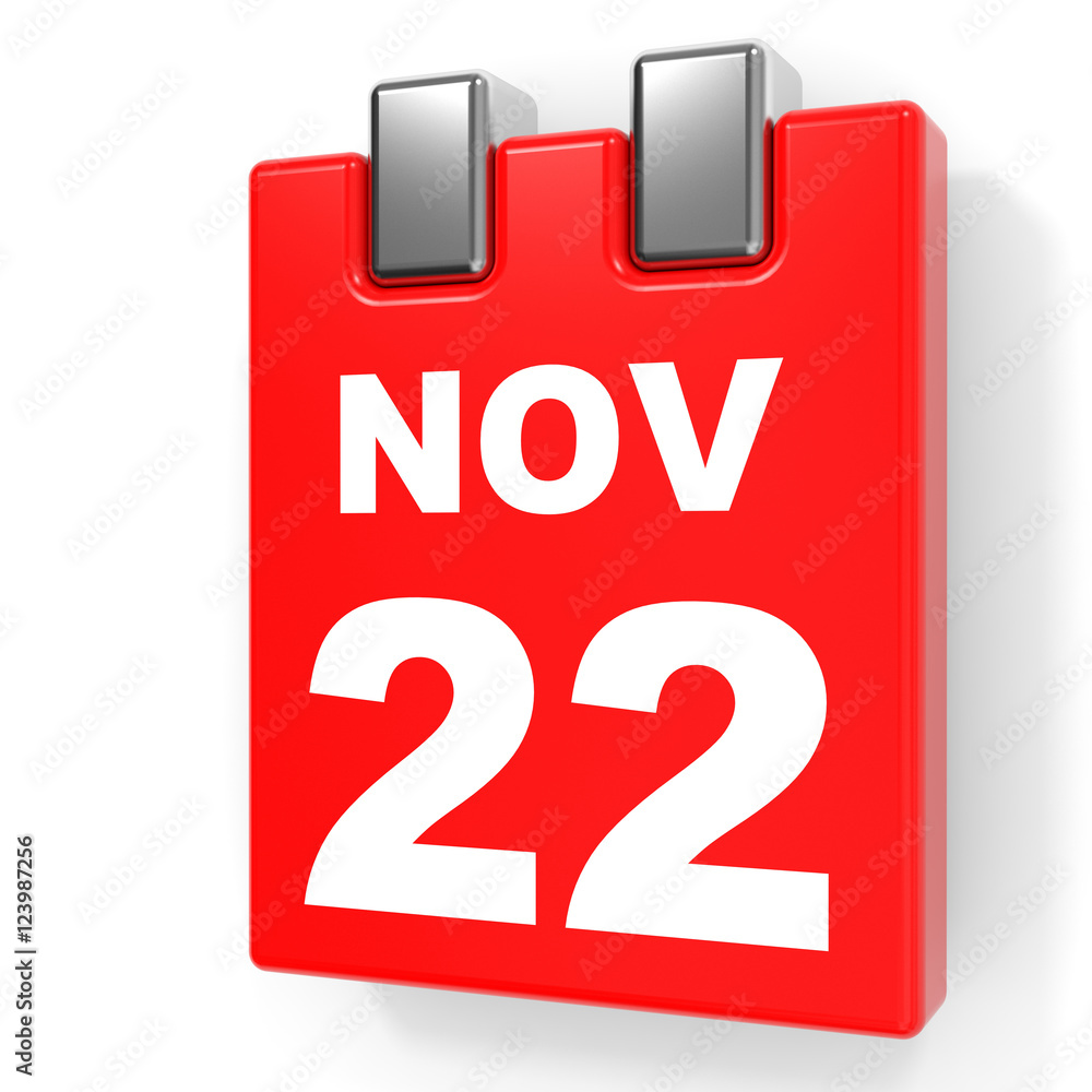 November 22. Calendar on white background. November 22. Calendar on white background.