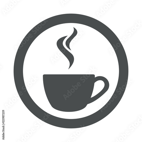 Icono plano cafe humeante en circulo color gris