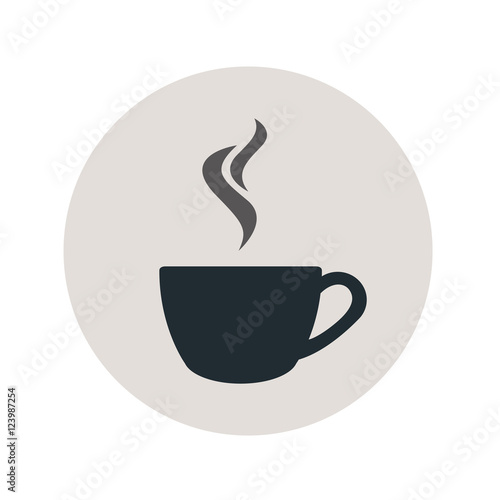 Icono plano cafe humeante gris en circulo gris