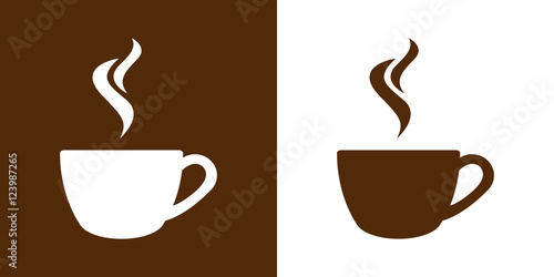 Icono plano cafe humeante marron