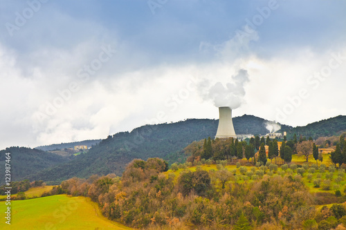 Geothermal power plant in Tuscany hills (Italy) - image with copy space photo