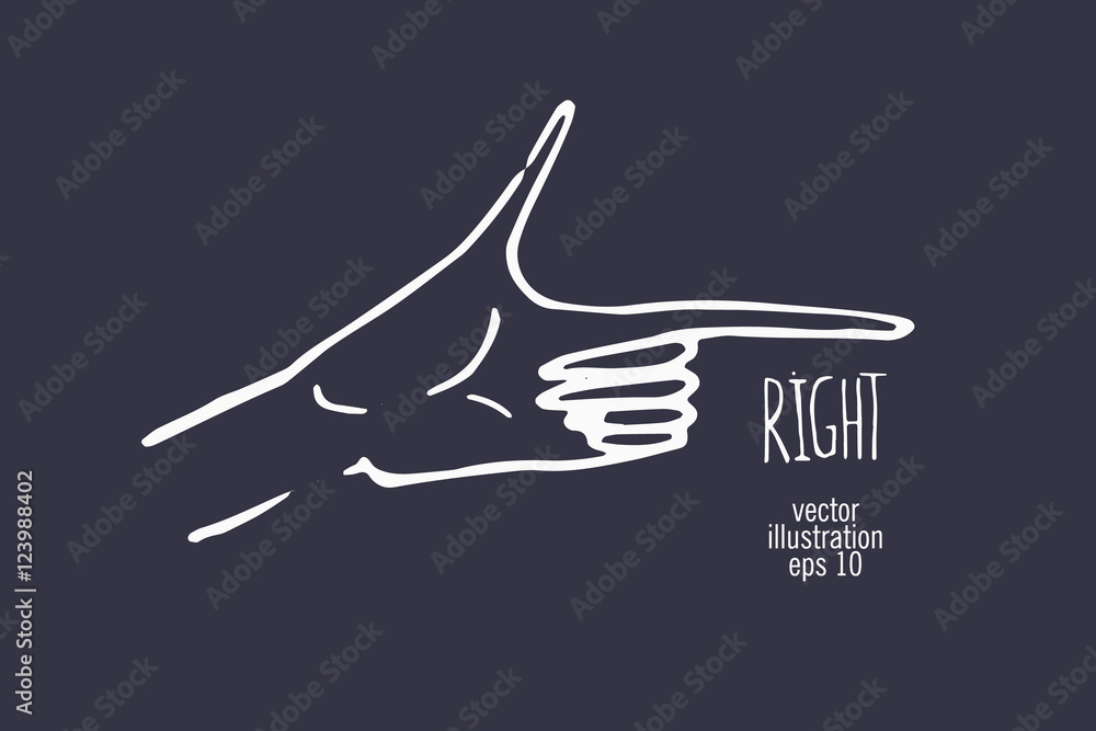 Obraz premium Hand with pointing finger. Showing the direction drawing illustration.
