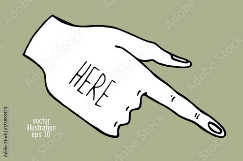Hand with pointing finger. Showing the direction drawing illustration.