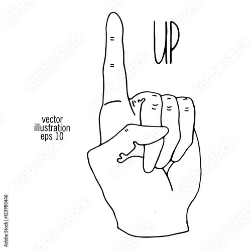 Hand with pointing finger. Showing the direction drawing illustration.