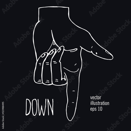 Hand with pointing finger. Showing the direction drawing illustration.