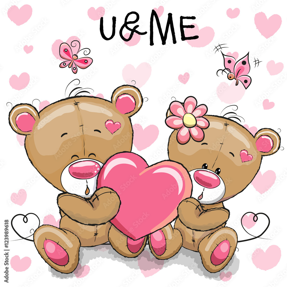 Obraz premium Cute Teddy Bears with heart