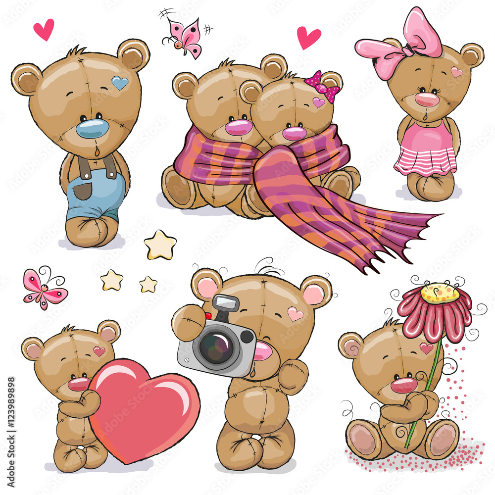 Naklejka premium Set of Cute Cartoon Teddy Bear