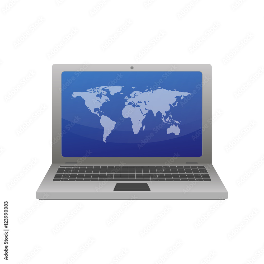 Laptop with World map on screen. Vector illustration Laptop with World map on screen. Vector illustration