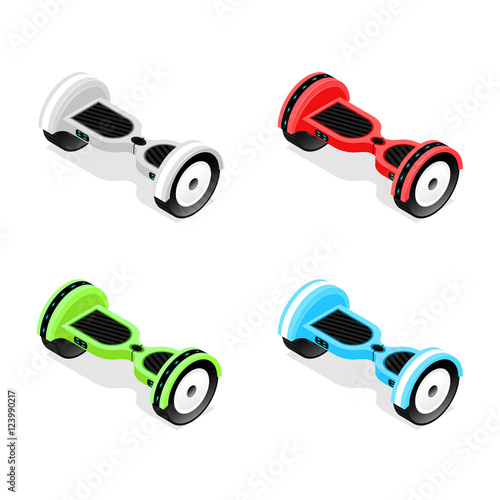 Gyroscooter Color Set Isometric View. Vector