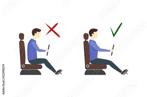 Correct and Incorrect Driving Position Flat Set. Vector