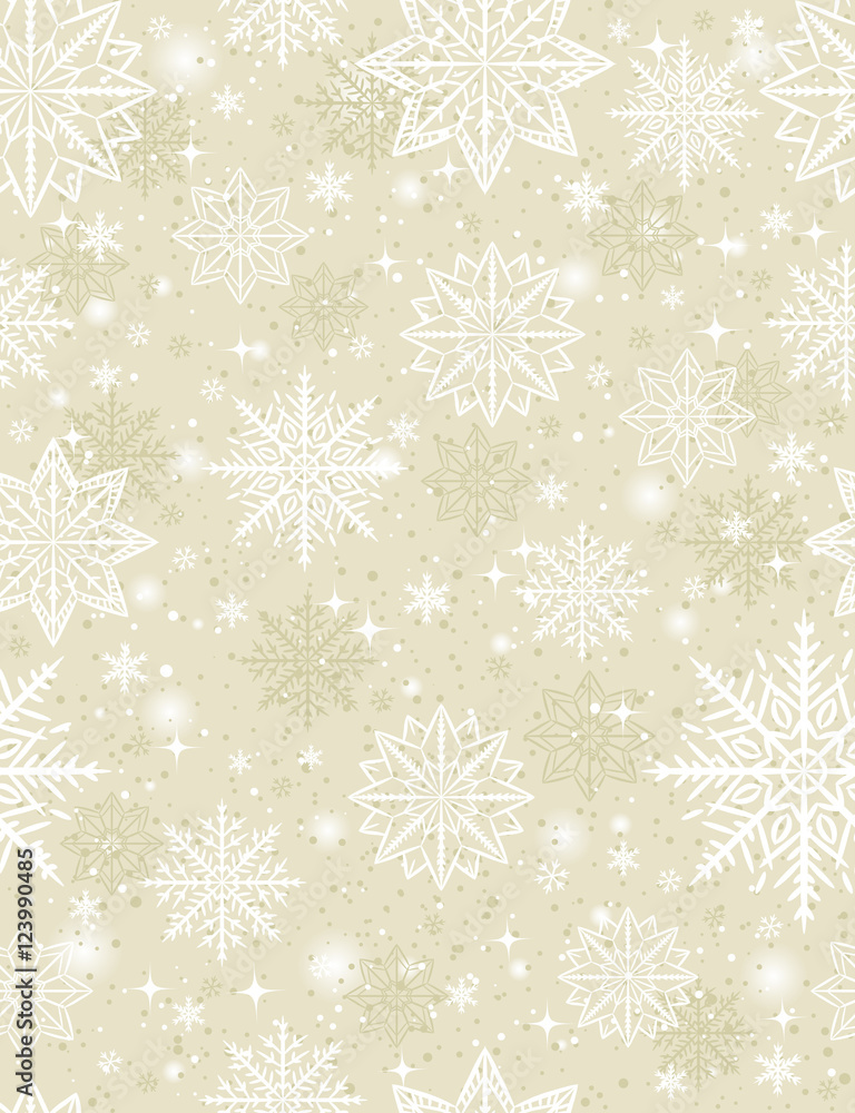 Beige seamless pattern background with snowflakes and stars, ve Beige seamless pattern background with snowflakes and stars, ve
