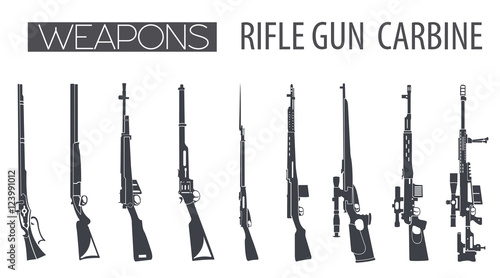 Firearm set. Gun, rifle, carbine. Flat design