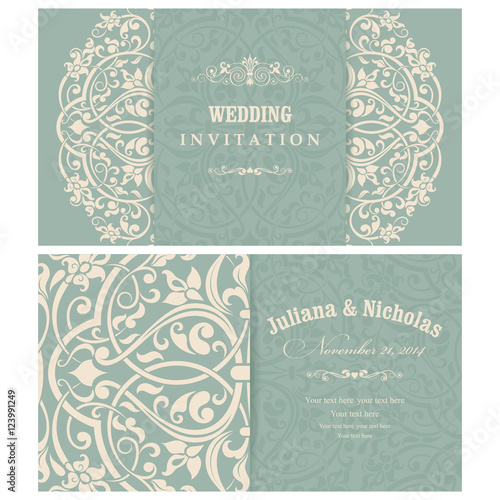 Wedding Invitation cards in an vintage-style green