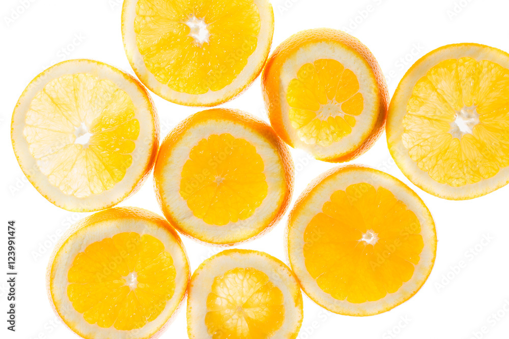 slices of orange background, view in backlight slices of orange background, view in backlight