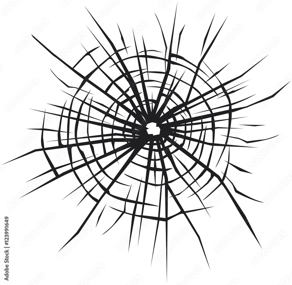 vector background of cracked (broken) glass and bullet hole