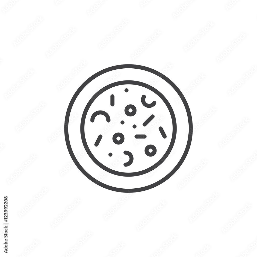 Microbes. Agar plate with bacterial colonies line icon, outline vector logo illustration, linear pictogram isolated on white Microbes. Agar plate with bacterial colonies line icon, outline vector logo illustration, linear pictogram isolated on white
