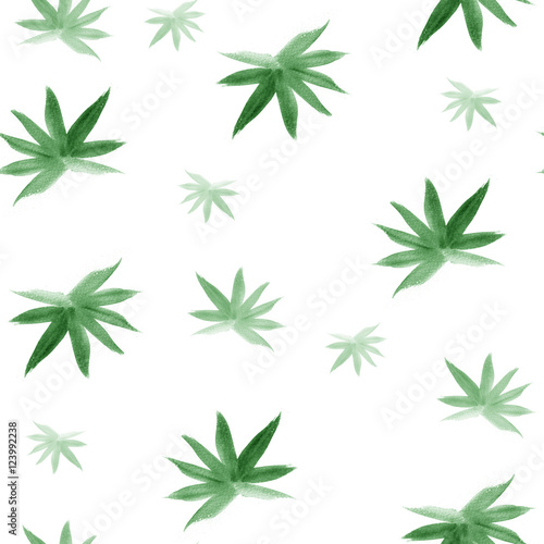 hand painted watercolor green leaves seamless pattern background