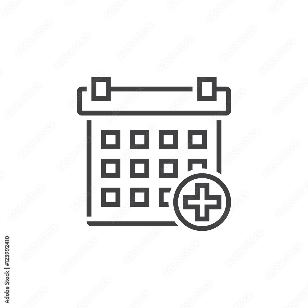 Annual medical checkup symbol. Calendar line icon, outline vector logo illustration, linear pictogram isolated on white Annual medical checkup symbol. Calendar line icon, outline vector logo illustration, linear pictogram isolated on white