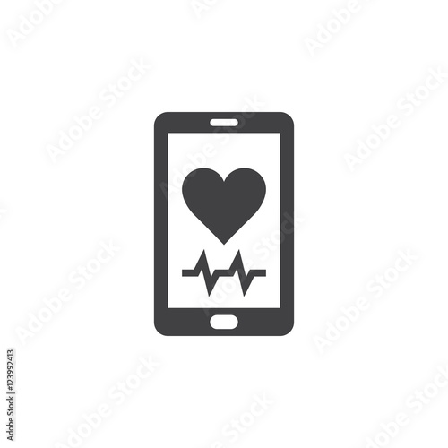 Heart rate mobile monitor symbol. Smartphone with heart icon vector, solid logo illustration, pictogram isolated on white