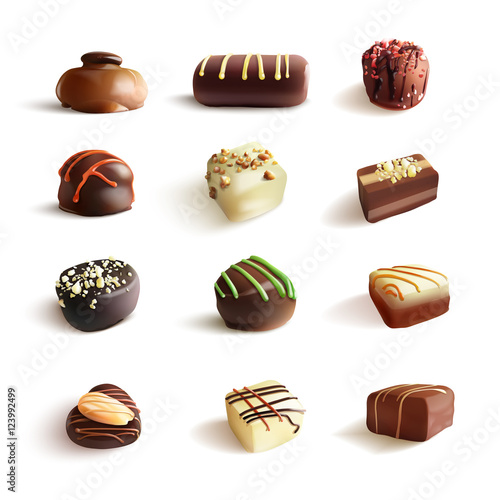 Chocolate Candies Big Set. Vector Realistic Illustration. Isolated On White