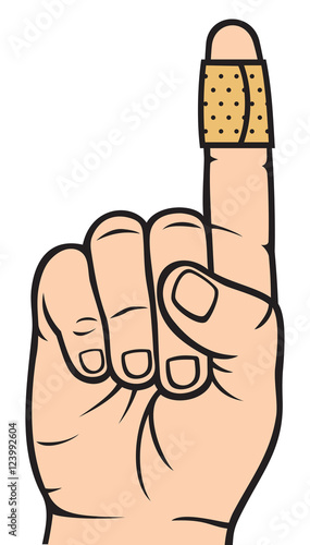 finger with adhesive bandage