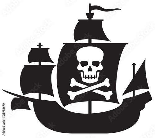 pirate ship with skull with crossed bones on the sail