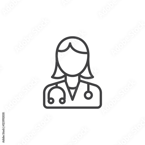 Female doctor line icon, physician outline vector logo illustration, linear pictogram isolated on white