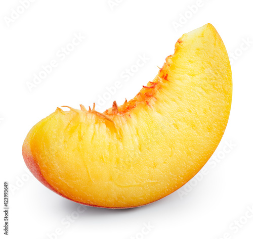 Peach slice isolated on white background. With clipping path.