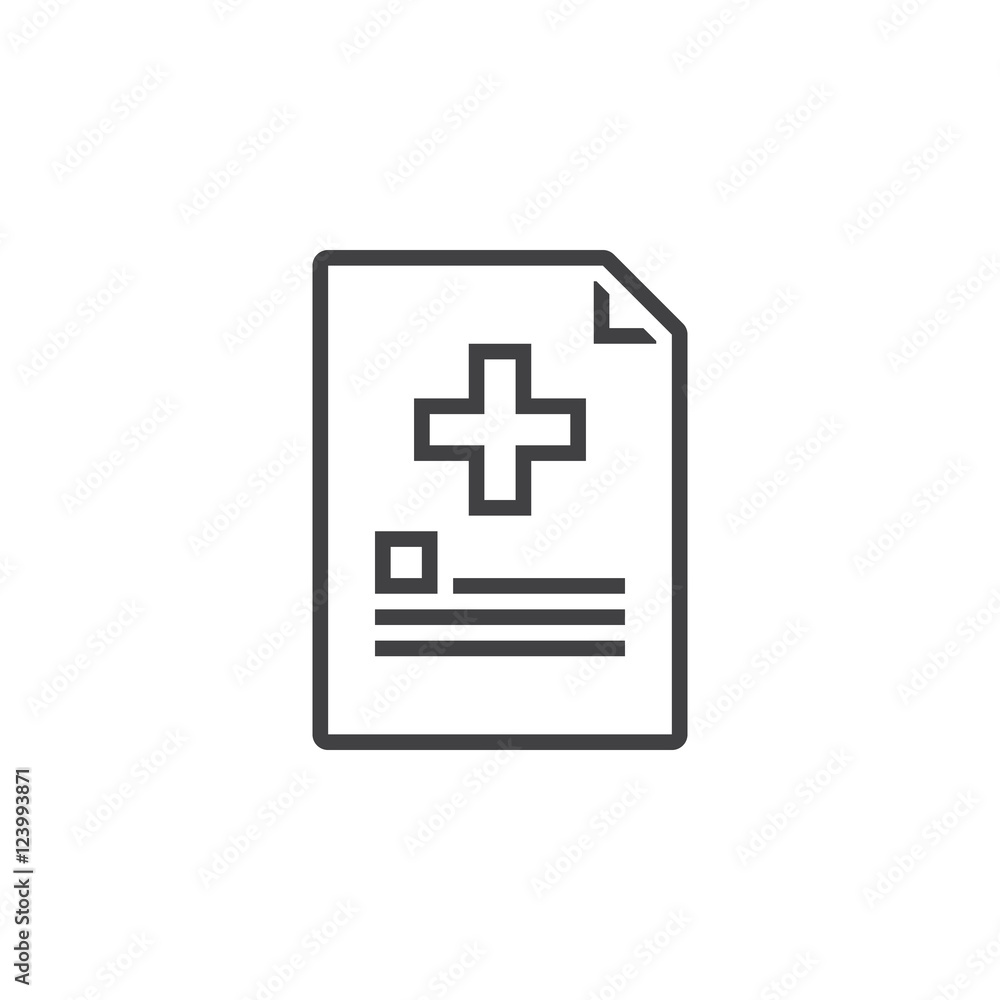 Medical report. document with cross line icon, outline vector logo illustration, linear pictogram isolated on white Medical report. document with cross line icon, outline vector logo illustration, linear pictogram isolated on white