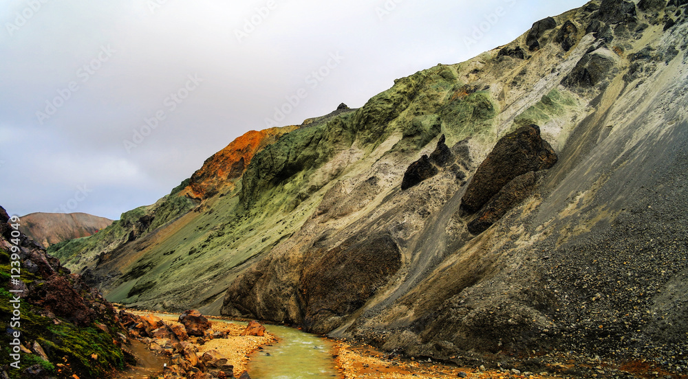 Obraz premium Landmannalaugar colored mountains, great valley inner part of island, Iceland