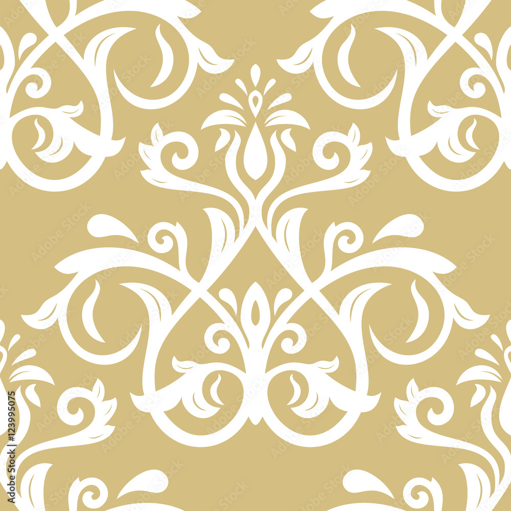 Seamless classic vector golden and white pattern. Traditional orient ornament