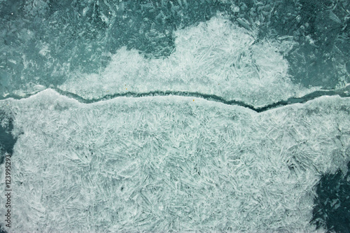 The pattern of cracks on the blue ice of Lake Baikal © Baikal360