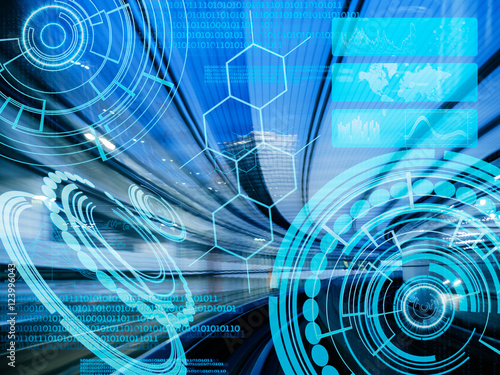 cyber hud as electronic and futuristic touch interface on speed