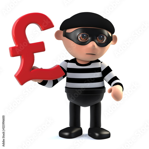 3d Burglar has UK Pounds Sterling currency symbol