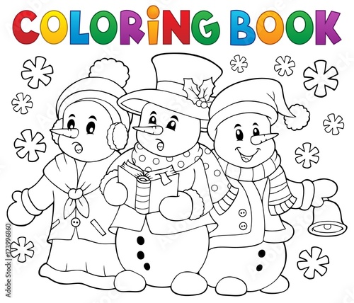 Coloring book snowmen carol singers