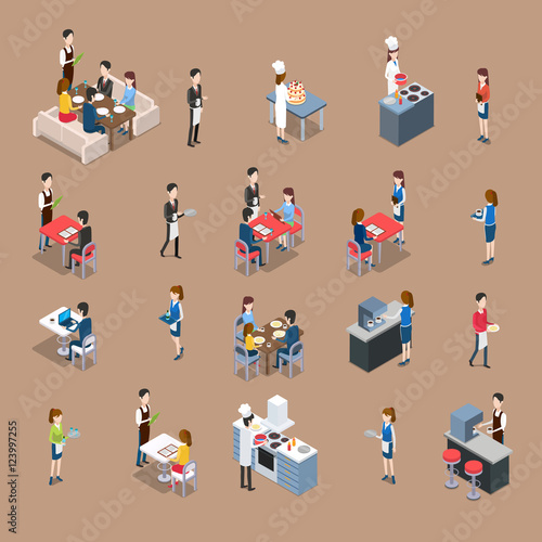 Set of Restaurant Icons in Isometric Projection 