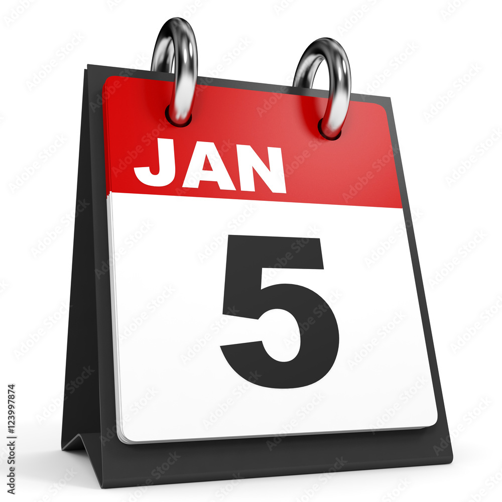 Fototapeta premium January 5. Calendar on white background.