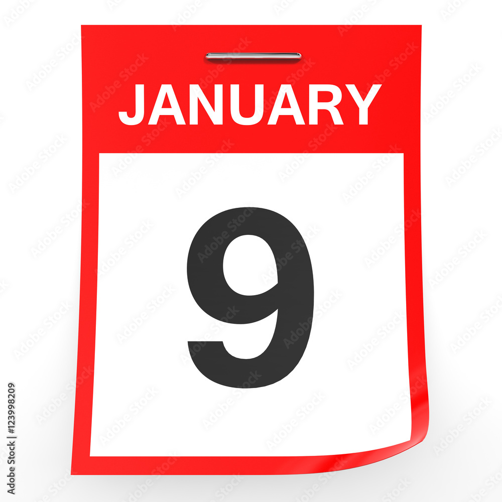 January 9. Calendar on white background. January 9. Calendar on white background.