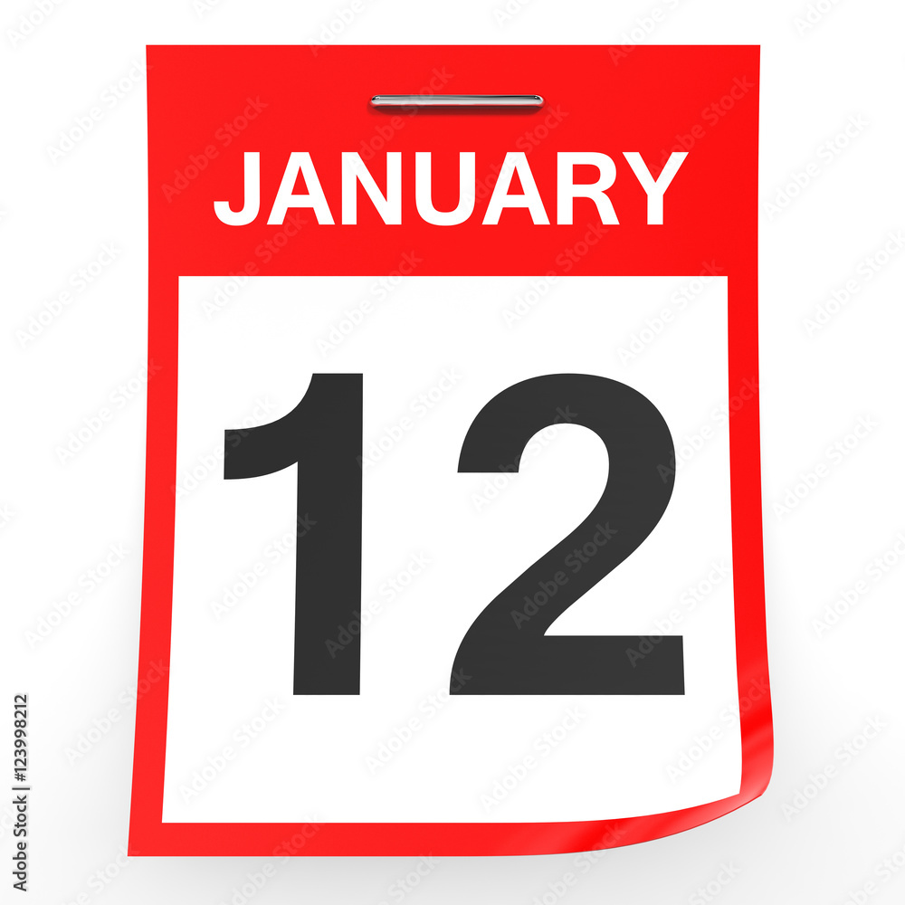 January 12. Calendar on white background. January 12. Calendar on white background.