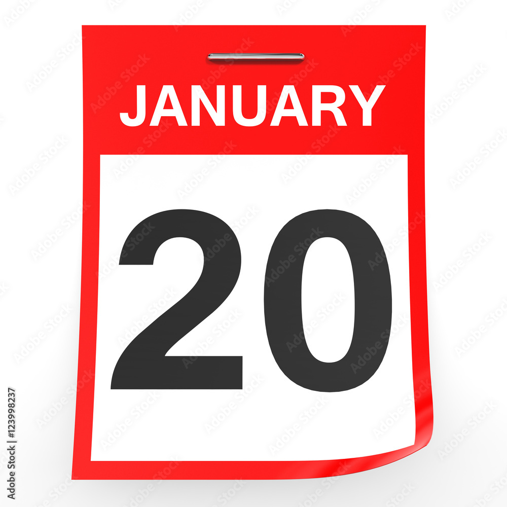 January 20. Calendar on white background. January 20. Calendar on white background.