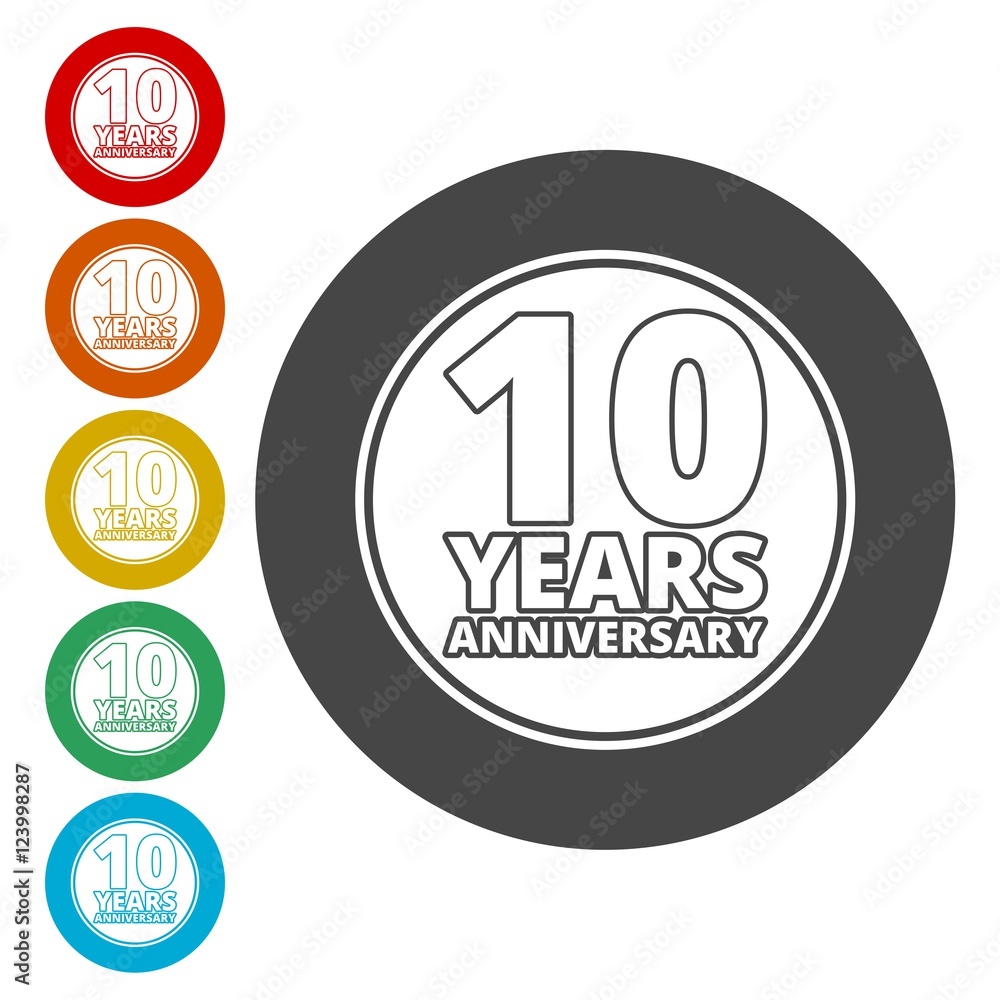 Anniversary icon set. Anniversary symbols isolated on white background. 10 years 